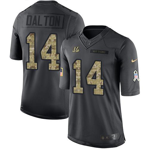 Nike Bengals #14 Andy Dalton Black Men's Stitched NFL Limited 2016 Salute to Service Jersey
